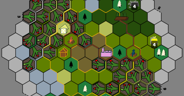 Kudzu, City building map being overtaken by plants with animals and tools with deck building and resource management