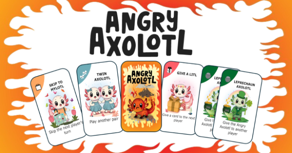 Angry Axolotl card game - classic Old Maid with a cute modern twist.