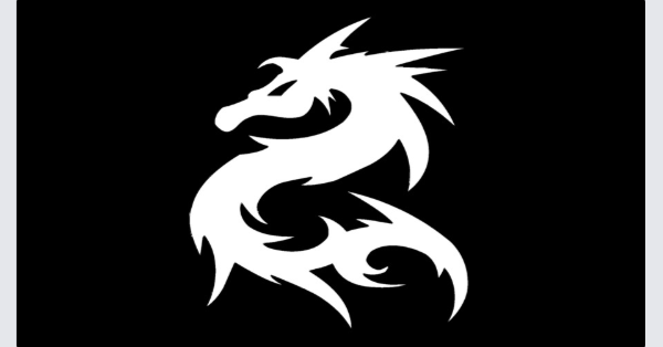 A cool outline of a dragon, white on black background.