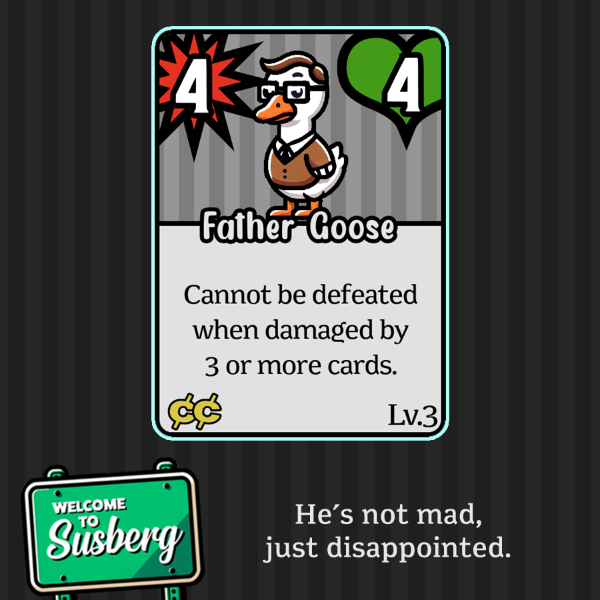 A picture of the Father Goose foe card that reads 