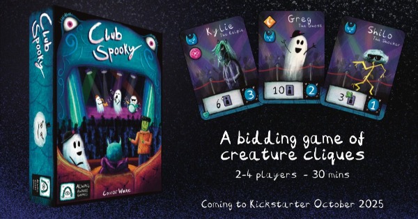 A picture of Club Spooky next to some cards and the words 