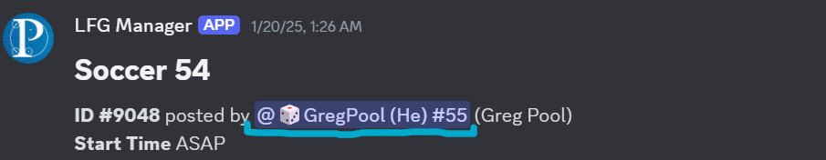 a screenshot showing the top of a post in the PO Discord looking-for-a-game channel with the posting designer's server display name underlined