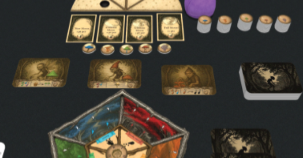 Pentagonal Player Mats, Creature Cards, Mushroom Tiles