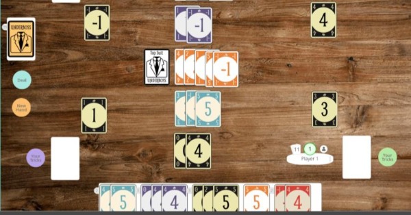 Underboss trick-taking card game on a virtual table