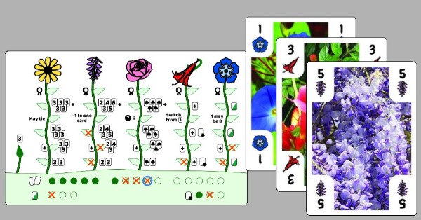 Cardss with flowers and scoresheet with vines