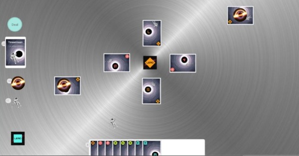 Timestream trick taking game with cards and tokens on a virtual table