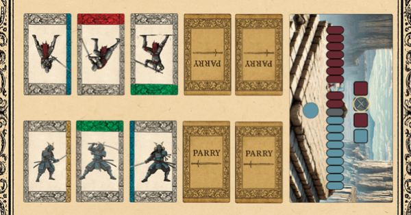 Parry cards and board in the play area.