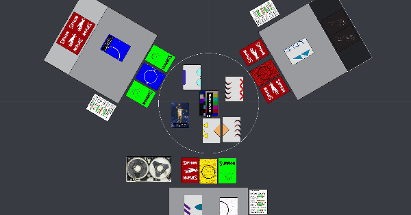 Three players in a circle summoning and siphoning soul fragment cards in a circle with a variety of half shapes and also Michael Jordan