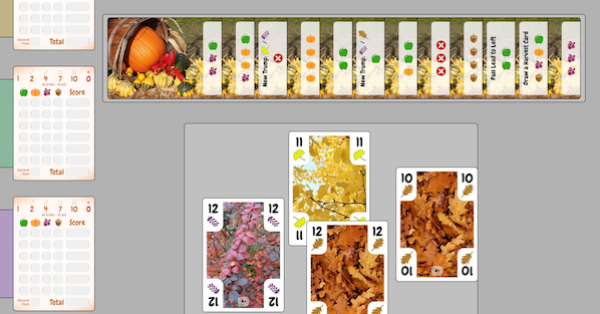 Cards depicting leaves and food items
